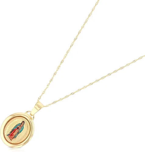 Vista 2 de Ioka Dije de oro amarillo de 14 quilates con dije de imagen esmaltada de Nuestra Señora de Guadalupe con collar de cadena Singapur de 0.035in