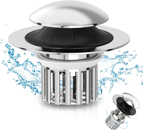 Vista 10 de MUAIOLAUS Tapón universal para lavabo de baño, tapón desplegable para fregadero con cesta para atrapar pelo, filtro de drenaje antiobstrucción