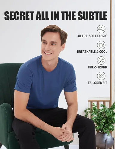Vista 2 de Pioneer Camp Camiseta de viscosa de bambú para hombre, ultra suave, lisa, para hombre, refrescante, cuello redondo, casual, básica, camiseta