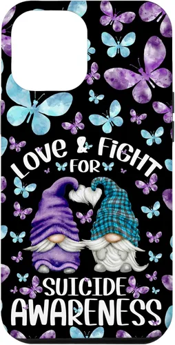 Vista 25 de iPhone 16 Purple Gnome With Cute Butterfly Pattern Suicide Awareness Case