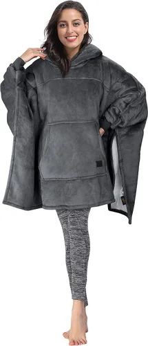 Vista 11 de Tirrinia Manta con capucha de gran tamaño, sudadera con manga de murciélago, acogedora manta Sherpa enorme regalo para mujeres adultas