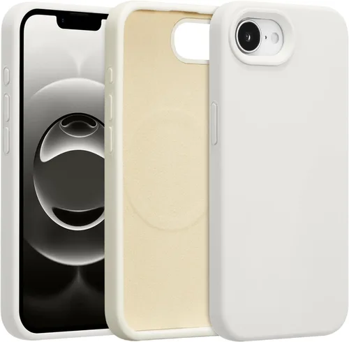 Vista 456 de Funda magnética de silicona para iPhone 13 Pro, color blanco antiguo [Compatible con Magsafe] [Forro de microfibra suave antiarañazos], funda