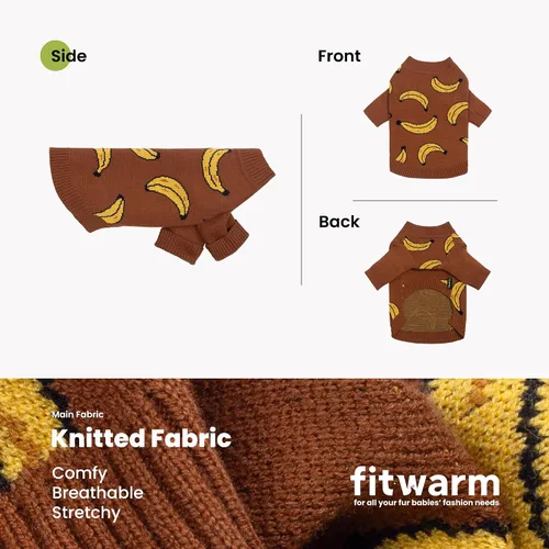 Vista 5 de Fitwarm Suéter de plátano para perro, ropa térmica de invierno para perros pequeños, niños y niñas, atuendo para mascotas, marrón, amarillo, XS