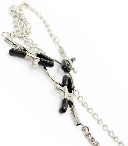Vista 3 de ZKF Nuevo fetiche ajustable pezón abrazaderas fetiche pezón teasers clítoris sensual bondage tres pezones clip (1 paquete) plata, plateado