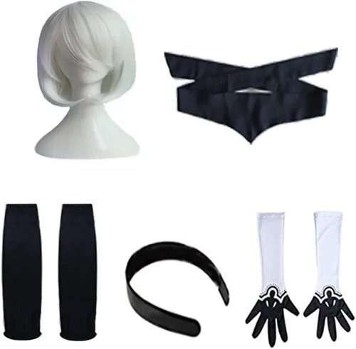 Vista 5 de NieR: Vestido de autómatas YoRHa No. 2 Tipo B Cosplay disfraz 2B traje Halloween Navidad uniforme con peluca