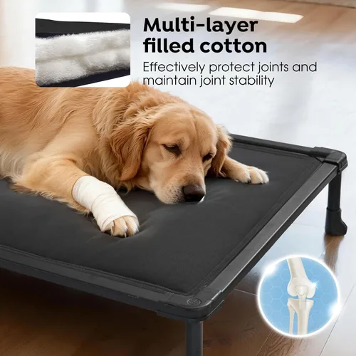 Vista 3 de Veehoo Cama Elevada para Perros a Prueba de Masticación, Catre Elevado Duradero para Mascotas con Colchoneta Impermeable Rellena de Algodón PP Negro