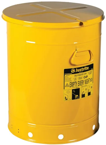 Vista 13 de Justrite Recipiente para desechos aceitosos de acero galvanizado de 10 galones, recipiente de seguridad metálico para trapos con aceite de 18 x 14