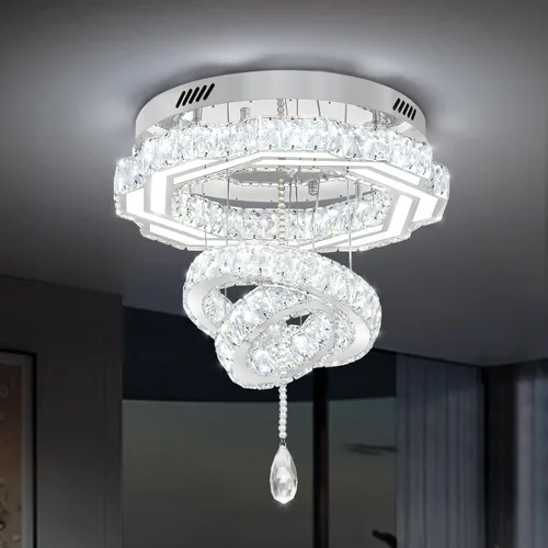 Vista 18 de Flashing God Candelabros de cristal modernos de 12 pulgadas, lámpara de techo de montaje empotrado, mini lámpara LED regulable para pasillo, lámpara