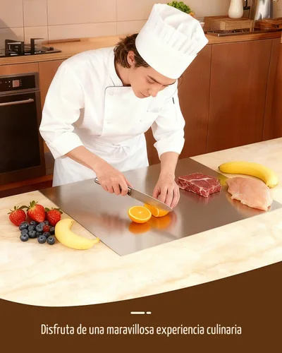 Vista 6 de Tabla de cortar de acero inoxidable 304 para cocina - Tabla de pan grande en forma de L, tabla de cortar de doble cara para hornear, tabla de cortar