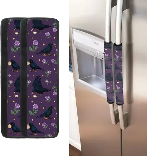 Vista 28 de Juego de 2 fundas para manija de puerta de refrigerador con estampado de copos de nieve de aguacate, protector de manija de puerta de cocina lavable