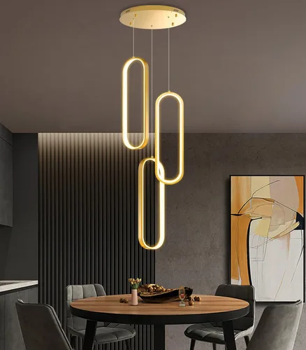 Vista 33 de Lámpara de Araña de Anillo Moderna LED Regulable Luz de Techo para Isla de Cocina Sala de Estar Escaleras Comedor Negro