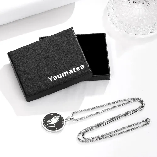 Vista 7 de Yaumatea Collar de oración de serenidad con manos en oración, colgante de moneda para hombres y mujeres, señores, oración, versículo bíblico