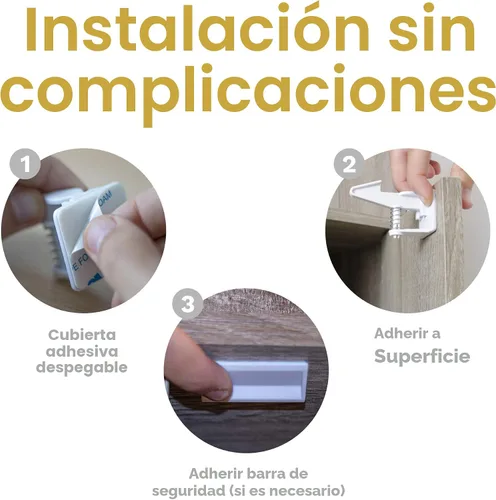 Vista 3 de Inaya Cerraduras de gabinete a prueba de bebés – Cerraduras de cajón a prueba de niños – Pestillos de seguridad para niños con adhesivo 3M fácil