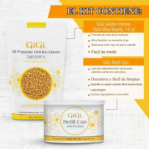 Vista 4 de GiGi Golden Honee - Cuentas de cera dura multiusos y lata de repuesto, 14 onzas