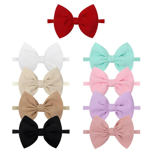 Vista 10 de YanJie Diademas de lazo de nailon de 4.5 pulgadas para niñas – Lazos atados hechos a mano para bebés y niños pequeños – 10 piezas