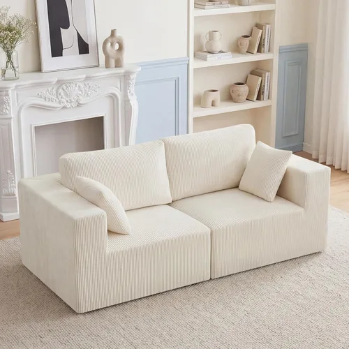 Vista 46 de WUTUTUEE Sofá modular en forma de U de 115 pulgadas, sofá modular modular de 3 plazas con 2 otomanas móviles, sofá cama convertible de pana con Beige