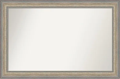 Vista 118 de Amanti Art Espejo de baño plateado para sobre el fregadero, 28 x 37 pulgadas, elegante espejo rectangular de peltre cepillado, marco de madera
