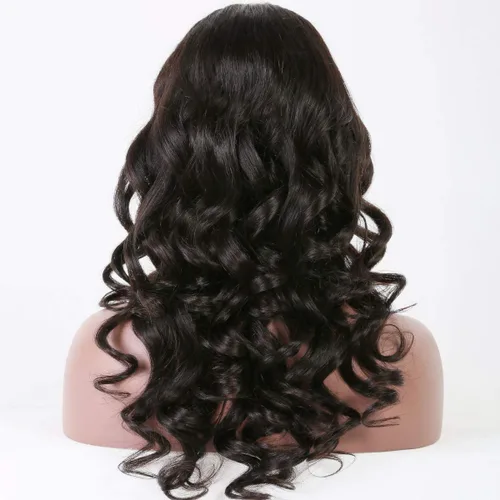 Vista 2 de premier Pelucas de cabello humano con encaje frontal de seda, nudos blanqueados, prearrancados, cabello humano brasileño suelto, ondulado, peluca