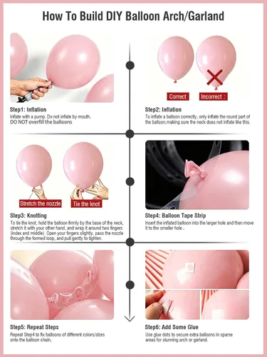Vista 5 de Globos rosa claro, 125 piezas de diferentes tamaños de 8, 12, 10, 5 pulgadas, kit de arco de globos rosa pálido pastel para princesa, cumpleaños