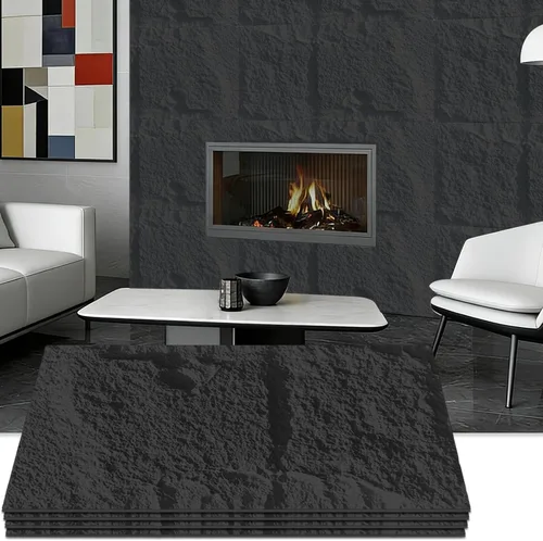 Vista 11 de Paneles de pared de piedra sintética 3D, 4 paneles de revestimiento de poliuretano para decoración de pared interior, textura de cemento más gruesa