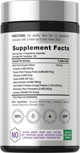 Vista 2 de Horbäach Enzimas digestivas esenciales 250 cápsulas Potente mezcla de enzimas para hombres y mujeres Suplemento sin OMG y sin gluten