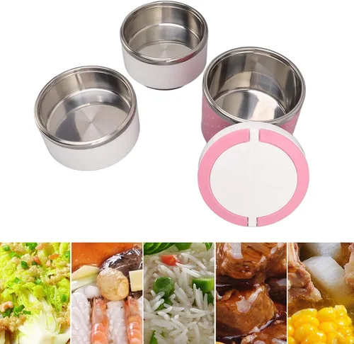 Vista 4 de Tarro de alimentos aislado al vacío para comida caliente, de triple capa, reutilizable, de acero inoxidable, a prueba de fugas, almacenamiento