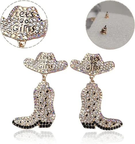 Vista 2 de KIDZVEFUN Regalos de despedida de soltera, aretes de vaca para niñas, botas vaqueras con cuentas para decoración de fiesta de discoteca, suministros