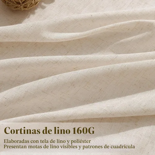 Vista 2 de Naturoom Cortinas de lino de 96 pulgadas de largo y 8 pies para sala de Crema Beige