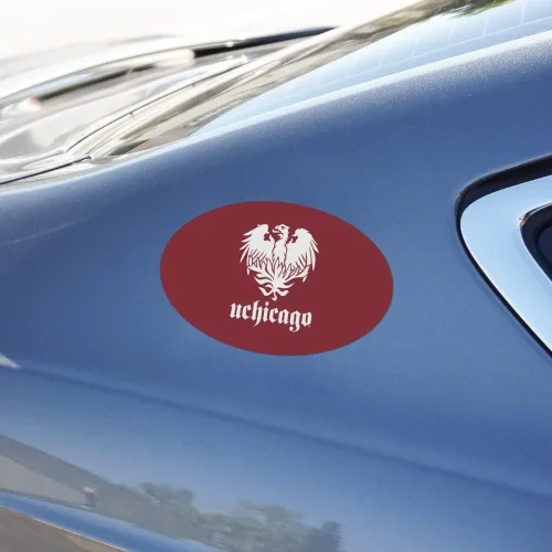 Vista 3 de Imán oval del euro del vinilo del armario automotriz del refrigerador del coche del logotipo primario de la Universidad de Chicago