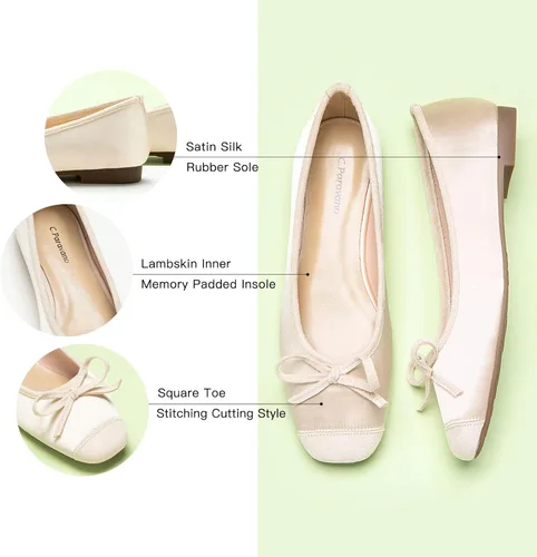 Vista 3 de C.Paravano Women's Flats with Bowknot Casual Slip On Dress Shoes Comfortable Square Toe Shoes Women Ballet Flats for Wedding Work Office Business
