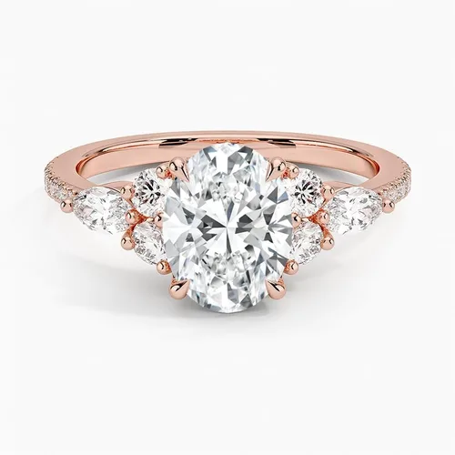 Vista 5 de IGI 2.06 Carat White Oval Excellent Cut Four Claw Prongs Lab Created Diamond Engagement Ring With Side Marquise and Round Lab Diamonds In 14k Gold