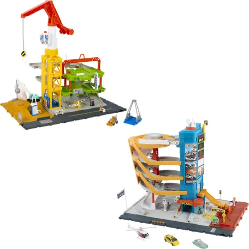 Vista 7 de Matchbox Vehículos de Juguete y Set de Juego, Centro de Transporte con 5 Niveles, Características Activadas por Niños y Autos, Incluye Taxi a Escala