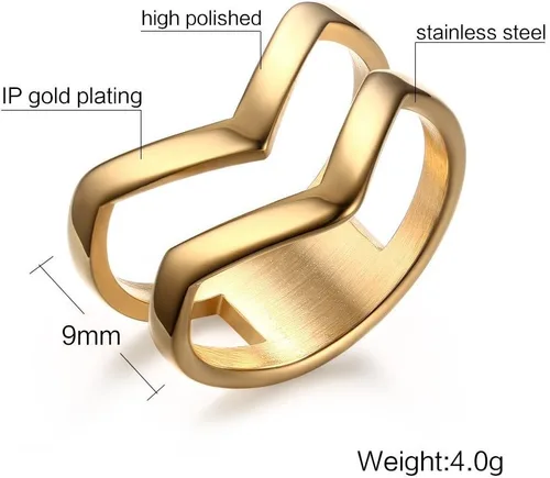 Vista 5 de VNOX Chevron Thumb Rings for Women - 18k Gold Plated Womens Stainless Steel Ring Stackable Double Wave Boho Middle Finger Ring Band Size 6-9