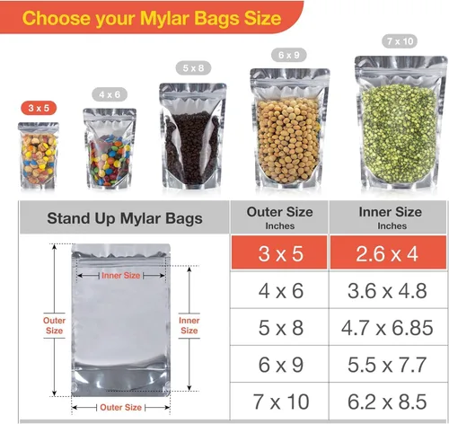 Vista 2 de BELLE KR® Bolsas pequeñas de Mylar de 3 x 5 para dulces liofilizados, paquete de 200 a 4 mil de grosor, bolsas transparentes de Mylar con ventana
