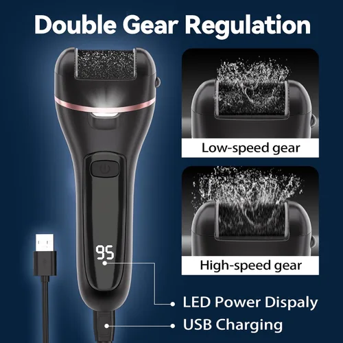 Vista 5 de Wea&Hea Removedor de callos eléctrico recargable para pies con 6 cabezales de rodillo, lima de pie de doble velocidad, kit de pedicura impermeable