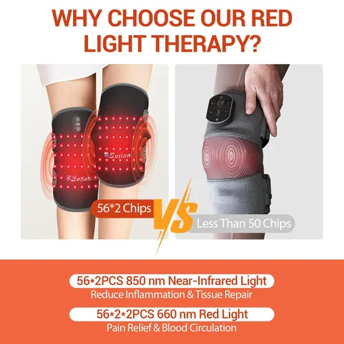 Vista 3 de Rodillera de masaje con terapia de luz roja y vibración, 660 nm y 850 nm, dispositivo calefactado para alivio del dolor de rodilla, articulaciones