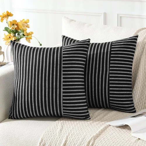 Vista 2 de OTOSTAR Paquete de 2 fundas de almohada a rayas con retazos de estilo campestre, fundas de cojín modernas para decoración del hogar, fundas