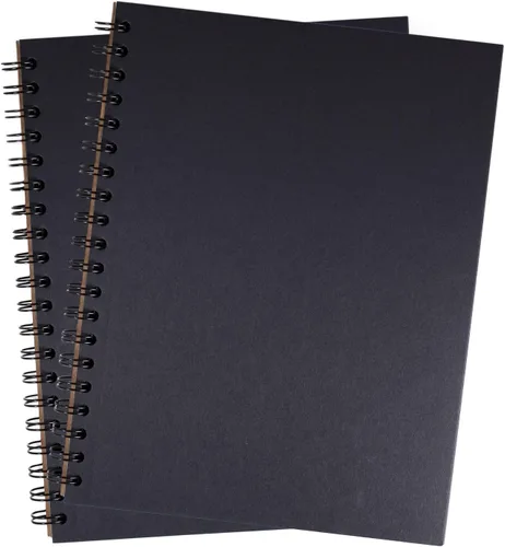 Vista 2 de Cuaderno de espiral en blanco opaco, 55 hojas de papel negro de alta calidad de 70 libras, 10.5 x 8 pulgadas, reciclado y sostenible, cuaderno
