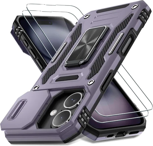 Vista 50 de DEERLAMN Funda para iPhone Air de 6.5 pulgadas con cubierta deslizante para cámara + protector de pantalla (2 paquetes), soporte de anillo giratorio
