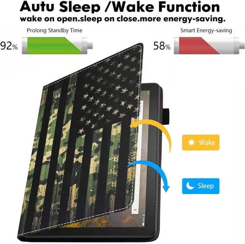 Vista 3 de Funda para tablet Amazon Kindle Fire HD 10 de 10.1" (9ª/7ª generación, versión 2019/2017) – Funda de piel sintética con función de encendido