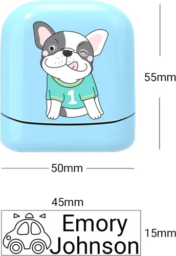 Vista 5 de Sello de nombre para ropa para niños, sello con nombre personalizado, impermeable, 4 colores y 36 patrones de dibujos animados (concha de sello azul)