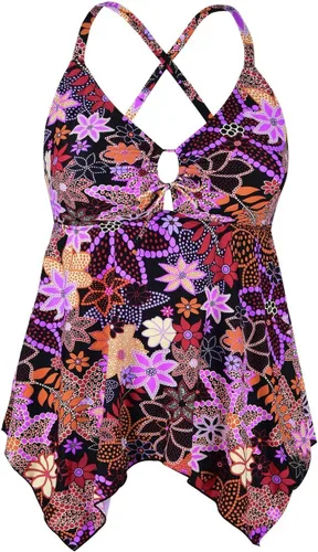 Vista 22 de Firpearl Trajes de baño tankini para mujeres, modestos y fluidos, espalda cruzada, talla plus, top de traje de baño Azul aguamarina