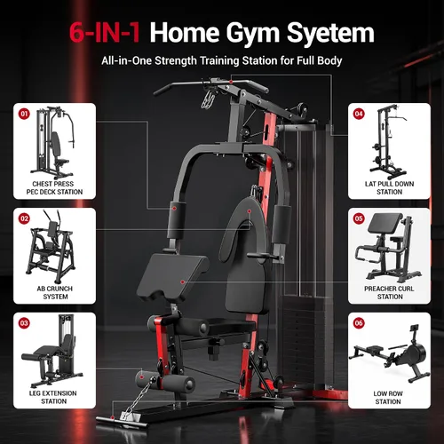 Vista 10 de Sistema de gimnasio en casa con pila de peso de 160 libras, estación de entrenamiento multifuncional todo en uno, sistema de entrenamiento de fuerza