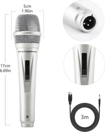 Vista 2 de Adamantite Micrófono dinámico de karaoke para cantar, micrófono de mano con cable, cable de 13 pies e interruptor magnético, perfecto