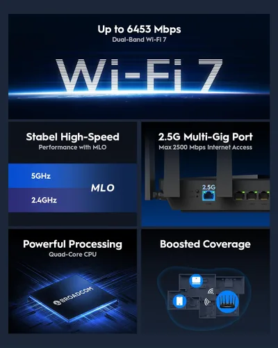 Vista 3 de Cudy Router Wi-Fi 7 de tres bandas BE6500 2.5G, 4 antenas, malla, WR6500H