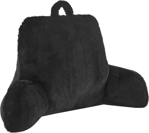Vista 10 de Urban Lifestyle Almohada decorativa y de apoyo para cama de lectura, pelo largo ultra suave, de pelo sintético, reverso a tela de visón, color negro