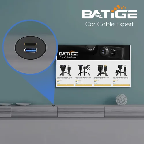 Vista 2 de USB 3.0 y HDMI macho a hembra AUX Dash Car Cable de montaje empotrado de 1 pie Extensión impermeable para coche, barco, camión y panel