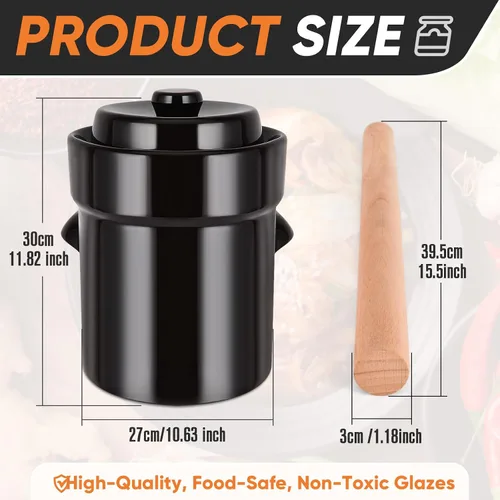 Vista 3 de Fermentation Crock 2 Liter / 0.5 Gallon, Sauerkraut Crock with Lid, Weights & Pounder - Ceramic Fermenting Crock Kit for Pickling Cabbage Kimchi