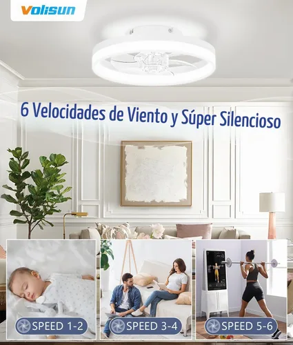 Vista 5 de VOLISUN Ventiladores de techo pequeños de 13 pulgadas con luces y control remoto, ventiladores de techo de perfil bajo con luz, luz de techo LED