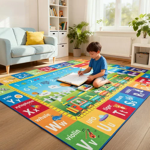 Vista 3 de ST. BRIDGE Alfombra Educativa para Niños para Sala de Juegos 3x5 Pies, Alfombra de Juego Antideslizante con Alfabeto ABC, Números y Animales